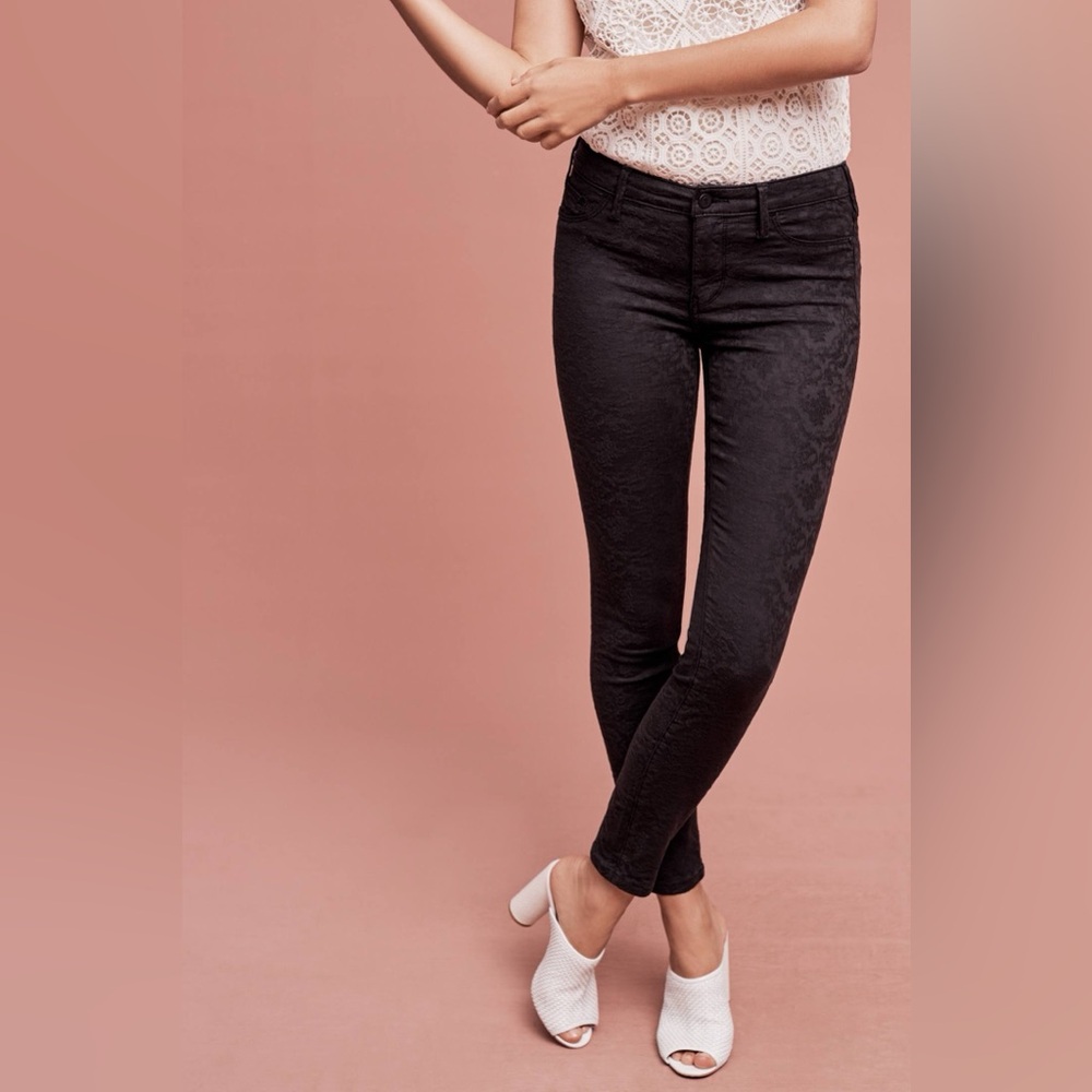 Pilcro & The Letterpress Serif Black Floral Textured Skinny Ankle Length Jeans - Picture 2 of 13